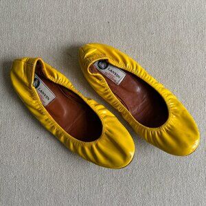 LANVIN Yellow Patent Leather Flats Size 37